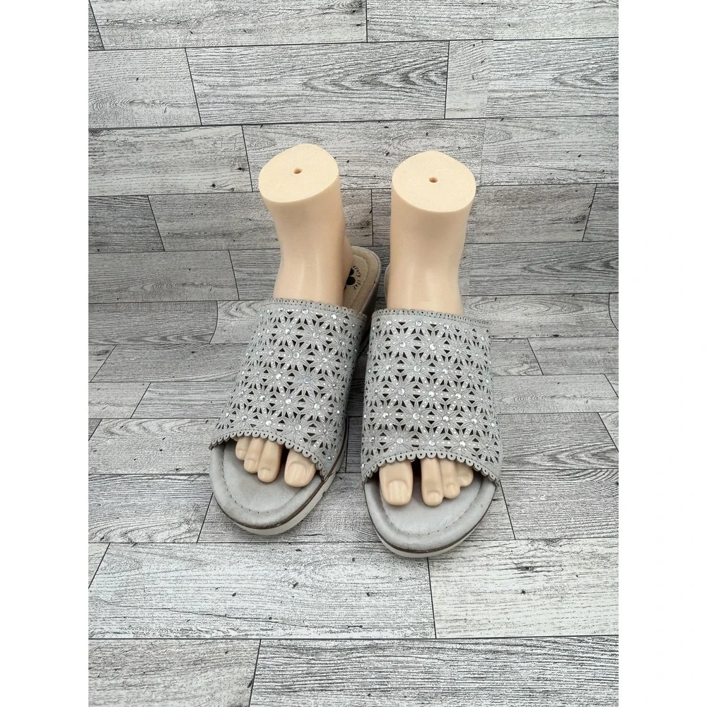 Spring Step Shoes Womens Size 41 Wedge‎ Slide Sandals Laser Cut Sparkle Comfort